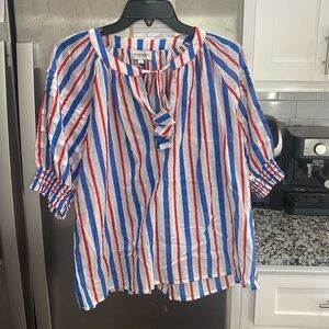 Olivia James Faith Top - Striped Puff Sleeve Blouse